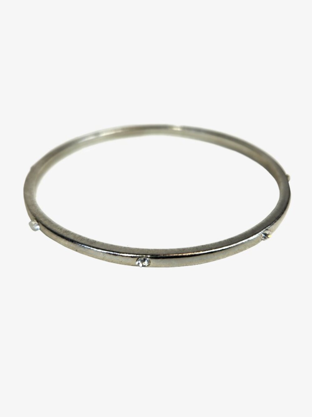 Vintage Bangle, Silver Tone, Stones, 2.63"